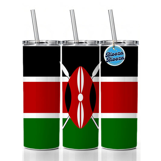 Kenya Country Flag Skinny Tumbler 20oz with Straw Insulated Water Bottle Gift