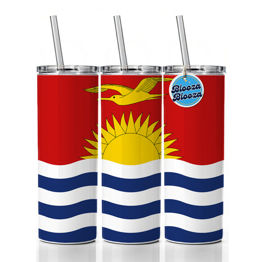 Kiribati Country Flag Skinny Tumbler 20oz with Straw Insulated Water Bottle Gift