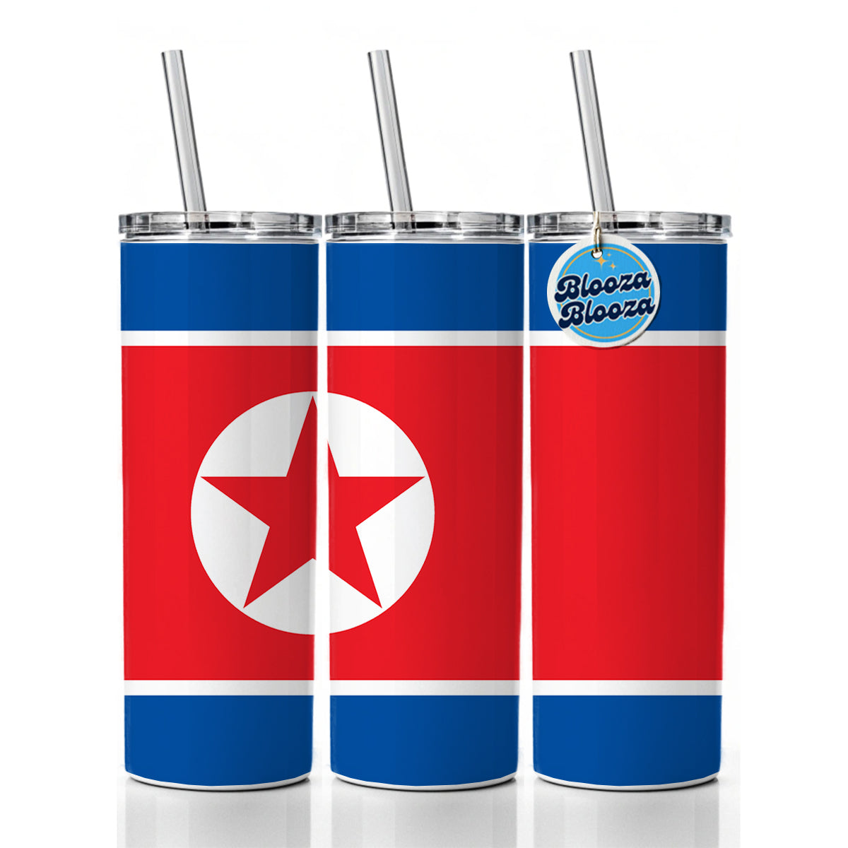 Korea (the Democratic People's Republic of) Country Flag Skinny Tumbler 20oz with Straw Insulated Water Bottle Gift