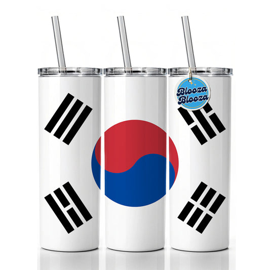 Korea (the Republic of) Country Flag Skinny Tumbler 20oz with Straw Insulated Water Bottle Gift