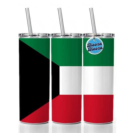 Kuwait Country Flag Skinny Tumbler 20oz with Straw Insulated Water Bottle Gift
