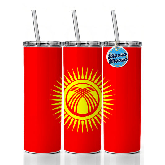 Kyrgyzstan Country Flag Skinny Tumbler 20oz with Straw Insulated Water Bottle Gift