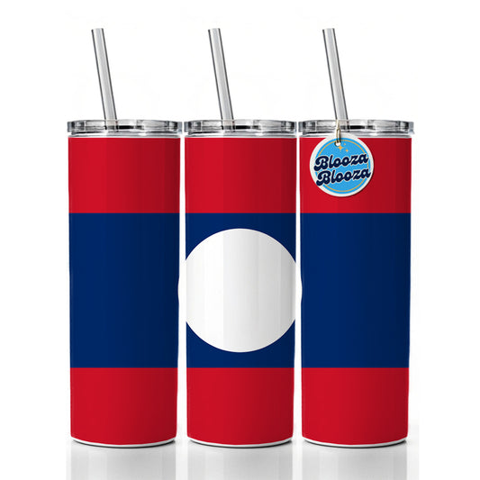Lao People's Democratic Republic Country Flag Skinny Tumbler 20oz with Straw Insulated Water Bottle Gift