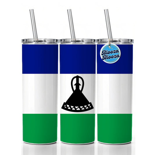 Lesotho Country Flag Skinny Tumbler 20oz with Straw Insulated Water Bottle Gift
