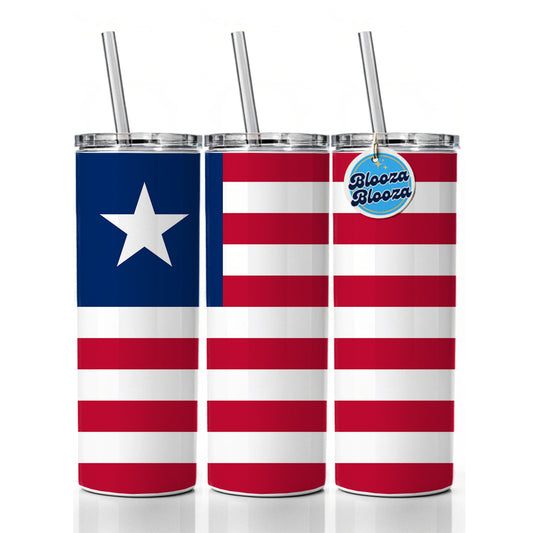 Liberia Country Flag Skinny Tumbler 20oz with Straw Insulated Water Bottle Gift