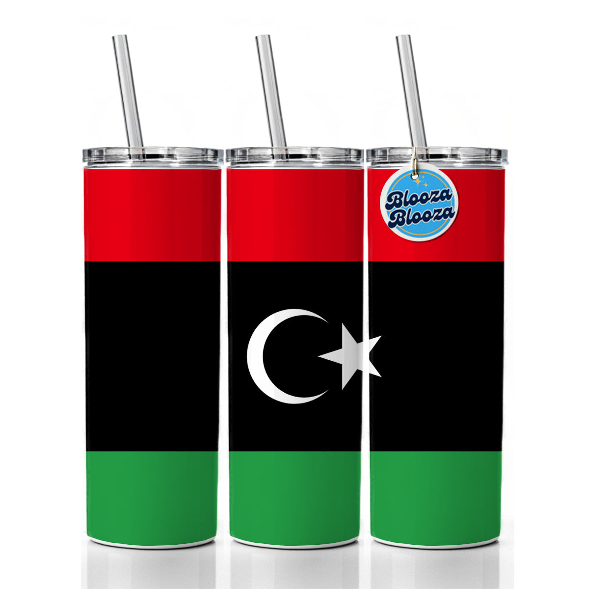 Libya Country Flag Skinny Tumbler 20oz with Straw Insulated Water Bottle Gift