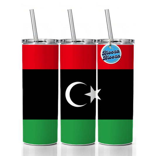 Libya Country Flag Skinny Tumbler 20oz with Straw Insulated Water Bottle Gift