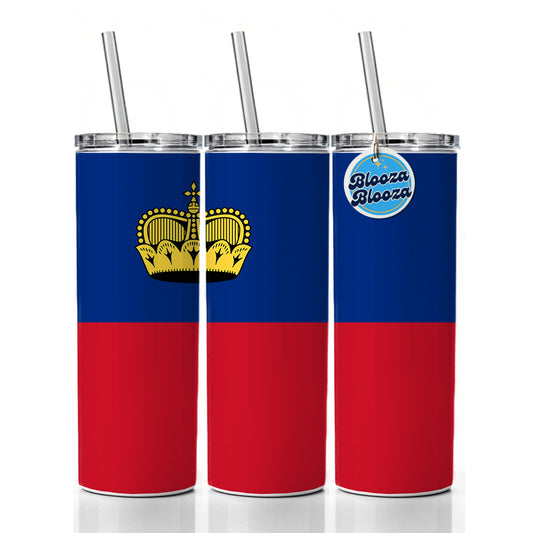 Liechtenstein Country Flag Skinny Tumbler 20oz with Straw Insulated Water Bottle Gift