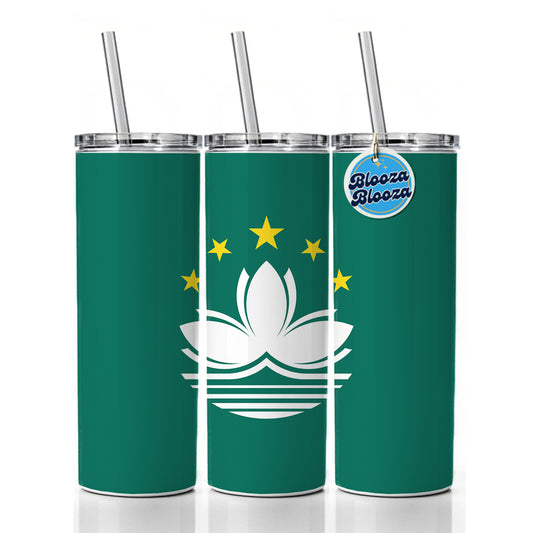 Macao Country Flag Skinny Tumbler 20oz with Straw Insulated Water Bottle Gift