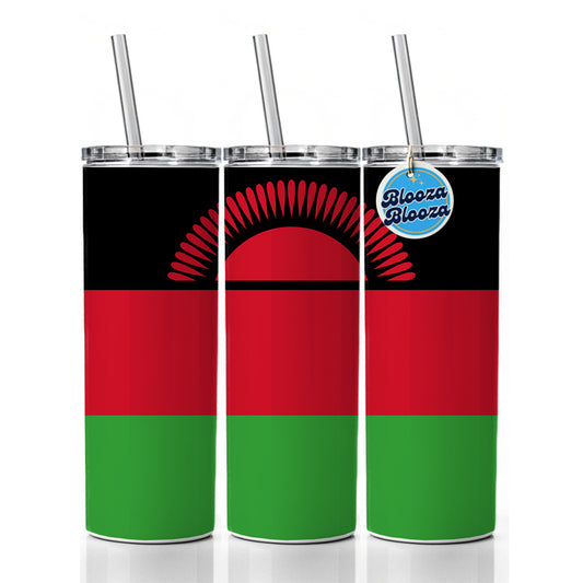 Malawi Country Flag Skinny Tumbler 20oz with Straw Insulated Water Bottle Gift