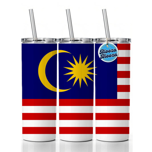 Malaysia Country Flag Skinny Tumbler 20oz with Straw Insulated Water Bottle Gift