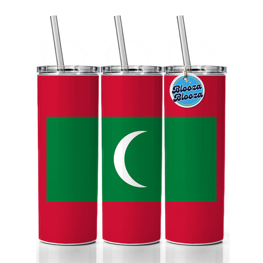 Maldives Country Flag Skinny Tumbler 20oz with Straw Insulated Water Bottle Gift