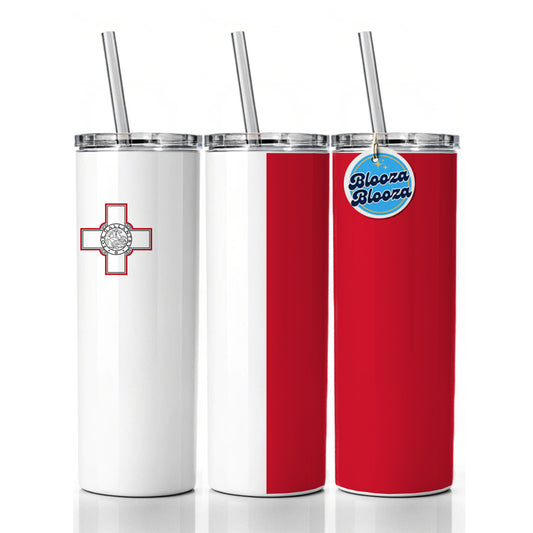 Malta Country Flag Skinny Tumbler 20oz with Straw Insulated Water Bottle Gift