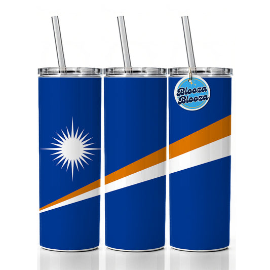 Marshall Islands Country Flag Skinny Tumbler 20oz with Straw Insulated Water Bottle Gift