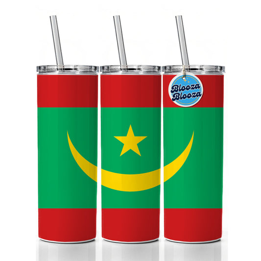 Mauritania Country Flag Skinny Tumbler 20oz with Straw Insulated Water Bottle Gift