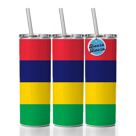 Mauritius Country Flag Skinny Tumbler 20oz with Straw Insulated Water Bottle Gift