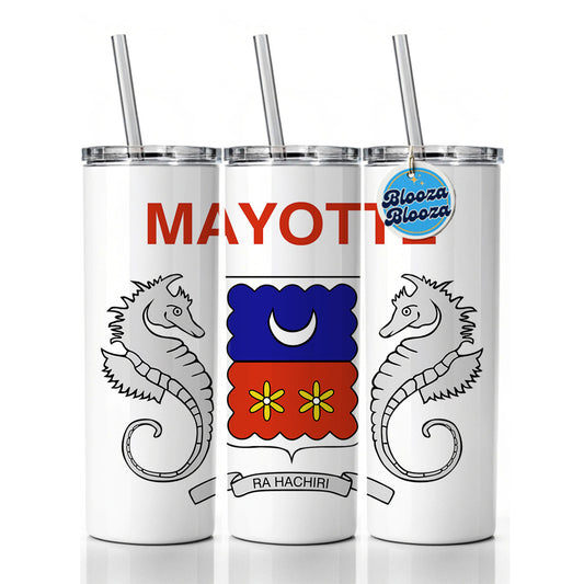 Mayotte Country Flag Skinny Tumbler 20oz with Straw Insulated Water Bottle Gift