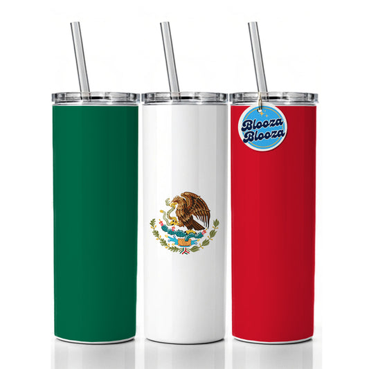 Mexico Country Flag Skinny Tumbler 20oz with Straw Insulated Water Bottle Gift