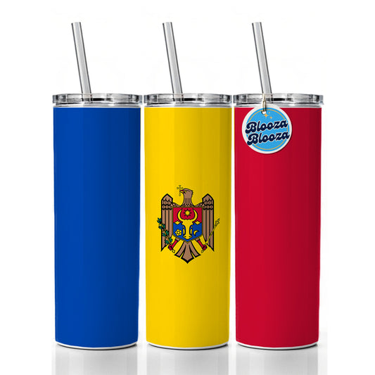 Moldova Country Flag Skinny Tumbler 20oz with Straw Insulated Water Bottle Gift