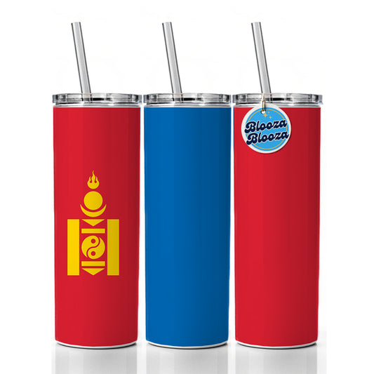 Mongolia Country Flag Skinny Tumbler 20oz with Straw Insulated Water Bottle Gift