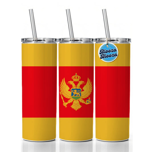 Montenegro Country Flag Skinny Tumbler 20oz with Straw Insulated Water Bottle Gift