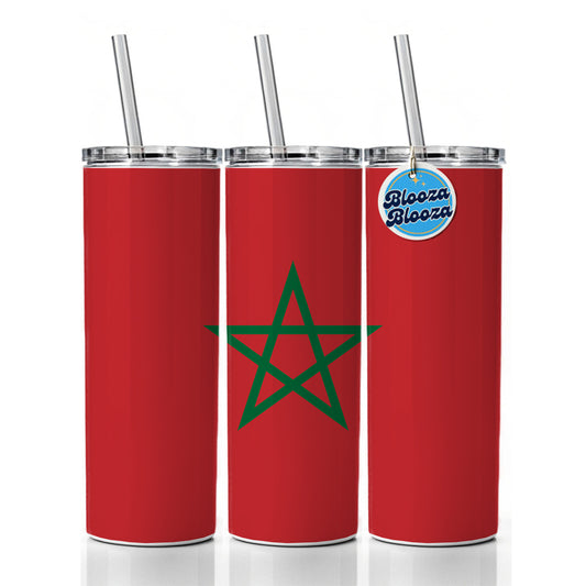 Morocco Country Flag Skinny Tumbler 20oz with Straw Insulated Water Bottle Gift