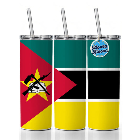 Mozambique Country Flag Skinny Tumbler 20oz with Straw Insulated Water Bottle Gift