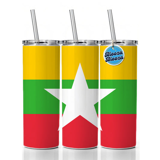Myanmar Country Flag Skinny Tumbler 20oz with Straw Insulated Water Bottle Gift