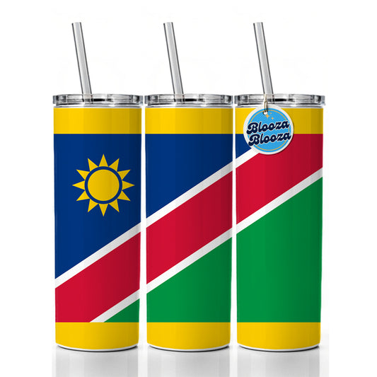 Namibia Country Flag Skinny Tumbler 20oz with Straw Insulated Water Bottle Gift