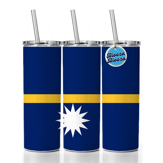 Nauru Country Flag Skinny Tumbler 20oz with Straw Insulated Water Bottle Gift