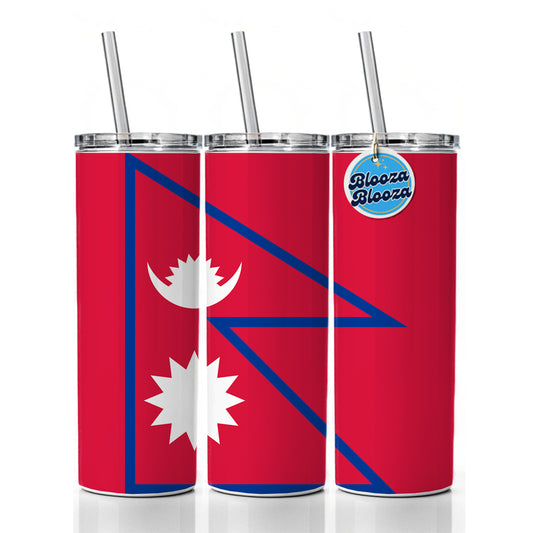 Nepal Country Flag Skinny Tumbler 20oz with Straw Insulated Water Bottle Gift