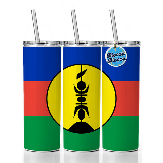 New Caledonia Country Flag Skinny Tumbler 20oz with Straw Insulated Water Bottle Gift