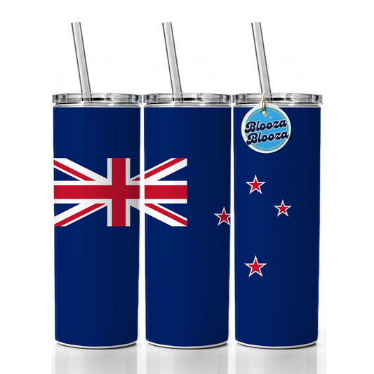 New Zealand Country Flag Skinny Tumbler 20oz with Straw Insulated Water Bottle Gift