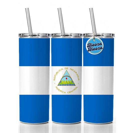 Nicaragua Country Flag Skinny Tumbler 20oz with Straw Insulated Water Bottle Gift