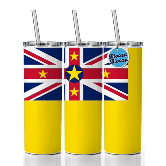 Niue Country Flag Skinny Tumbler 20oz with Straw Insulated Water Bottle Gift