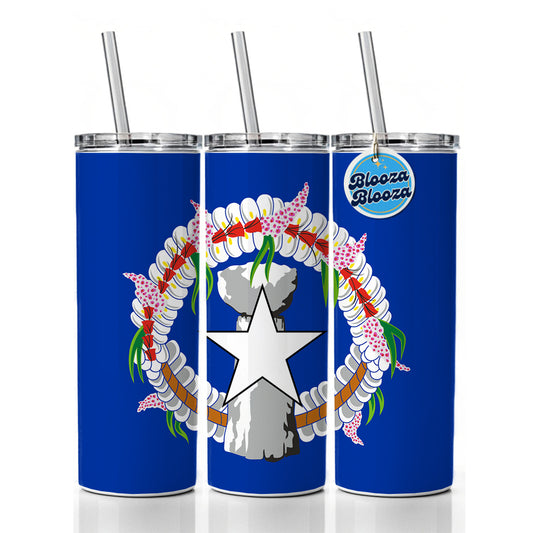 Northern Mariana Islands Country Flag Skinny Tumbler 20oz with Straw Insulated Water Bottle Gift