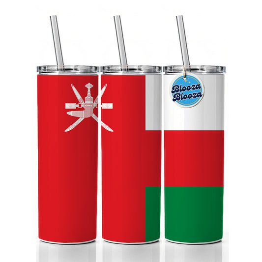 Oman Country Flag Skinny Tumbler 20oz with Straw Insulated Water Bottle Gift
