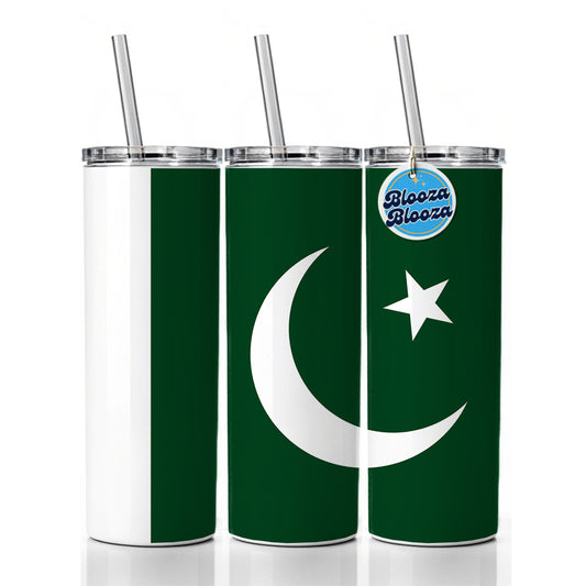 Pakistan Country Flag Skinny Tumbler 20oz with Straw Insulated Water Bottle Gift