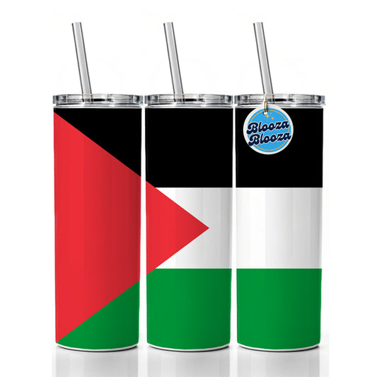 Palestine, State of Country Flag Skinny Tumbler 20oz with Straw Insulated Water Bottle Gift