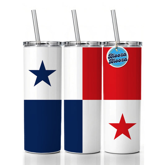Panama Country Flag Skinny Tumbler 20oz with Straw Insulated Water Bottle Gift