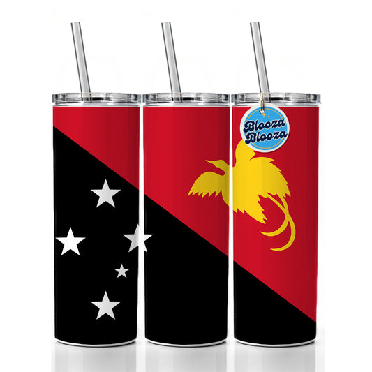 Papua New Guinea Country Flag Skinny Tumbler 20oz with Straw Insulated Water Bottle Gift