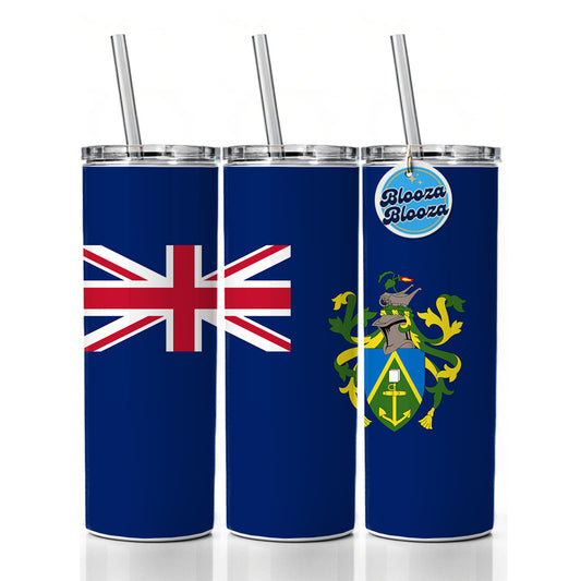 Pitcairn Country Flag Skinny Tumbler 20oz with Straw Insulated Water Bottle Gift
