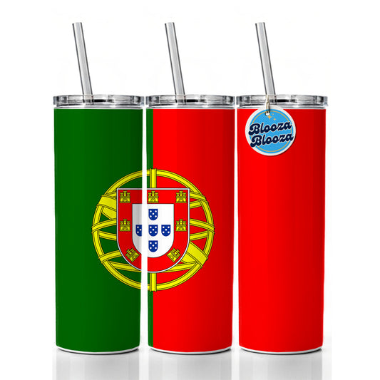 Portugal Country Flag Skinny Tumbler 20oz with Straw Insulated Water Bottle Gift
