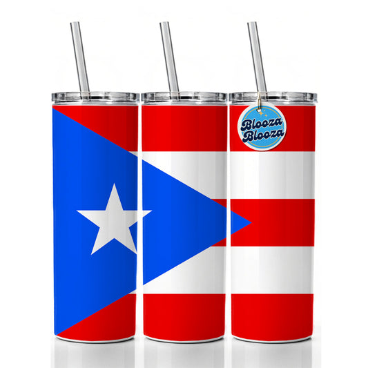 Puerto Rico Country Flag Skinny Tumbler 20oz with Straw Insulated Water Bottle Gift