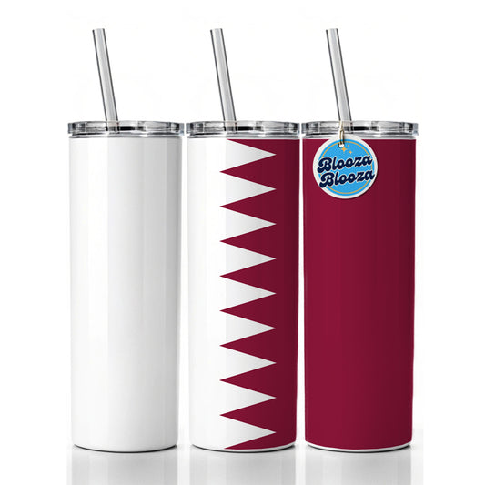 Qatar Country Flag Skinny Tumbler 20oz with Straw Insulated Water Bottle Gift