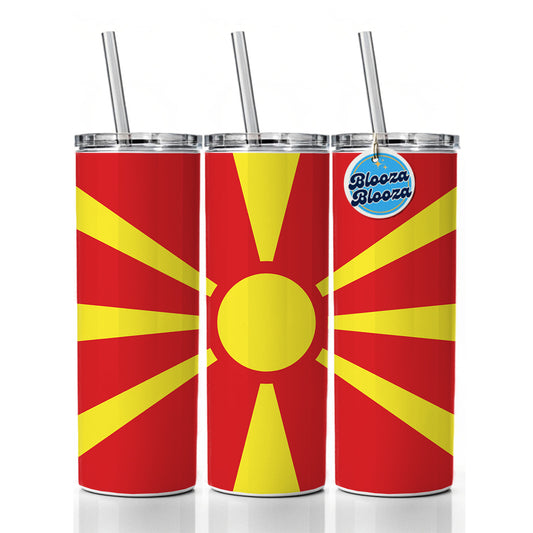 Republic of North Macedonia Country Flag Skinny Tumbler 20oz with Straw Insulated Water Bottle Gift