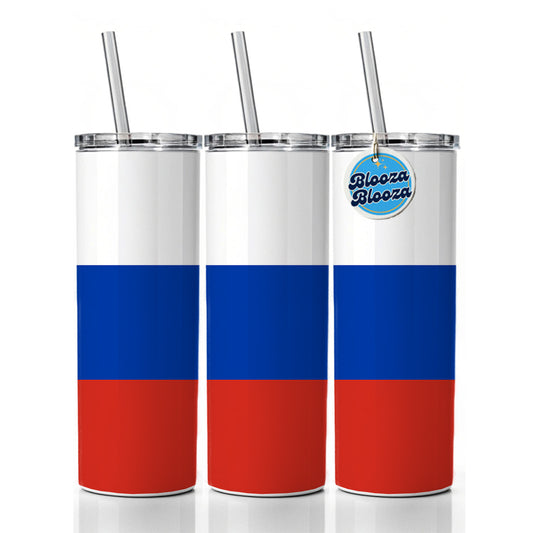 Russian Federation Country Flag Skinny Tumbler 20oz with Straw Insulated Water Bottle Gift