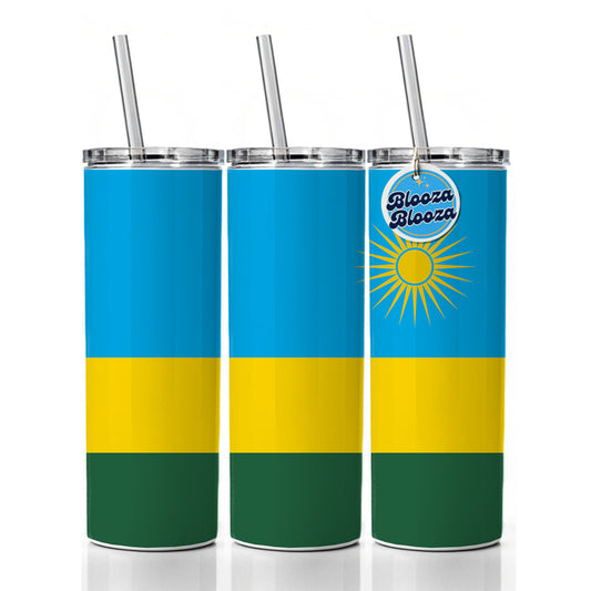 Rwanda Country Flag Skinny Tumbler 20oz with Straw Insulated Water Bottle Gift