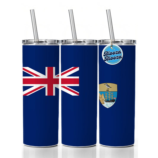 Saint Helena, Ascension and Tristan da Cunha Country Flag Skinny Tumbler 20oz with Straw Insulated Water Bottle Gift