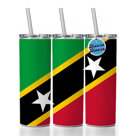 Saint Kitts and Nevis Country Flag Skinny Tumbler 20oz with Straw Insulated Water Bottle Gift